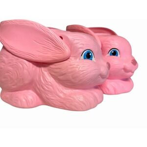 2 Blow Mold Pink Easter Bunny Rabbit Bucket Basket Vintage Plastic 95 Empire USA